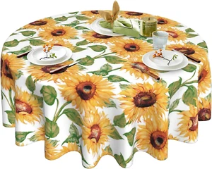 Sunflower Tablecloth 60 Inch Floral round Table Cloth Polyester Water Resistant - Picture 1 of 7