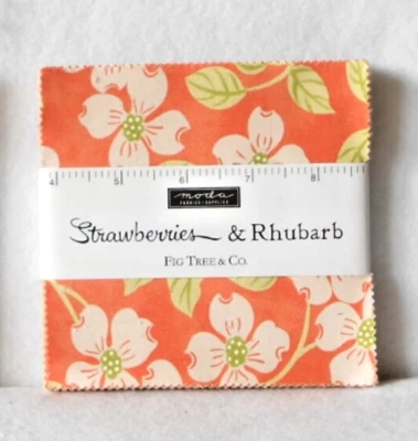 MODA FIG TREE & CO.  CHARM PACK "STRAWBERRIES & RHUBARB" -  5" BY 5" -  NIP! - Image 1 of 2