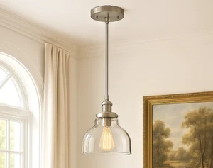 Kichler Avery Single Light 8" Wide Mini Pendant with Clear Seeded Glass 43850NI - Picture 1 of 9