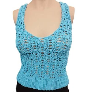 Top canotta donna artigianale realizzata all'uncinetto TURCHESE - Imagen 1 de 3