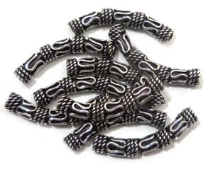 20 PIECES 28X4MM BALI TUBE BEAD ANTIQUE STERLING SILVER PLATED 313 - Picture 1 of 3