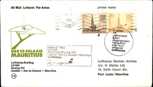 LUFTHANSA 1983 Jiddah - Dar Es Salaam - Mauritius, Cover Stamps Saudi-Arabia - Picture 1 of 2