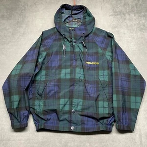 Y2K Nautica Windbreaker Jacket Men's Small Multicolor Check Mesh Lined Full Zip - Picture 1 of 8