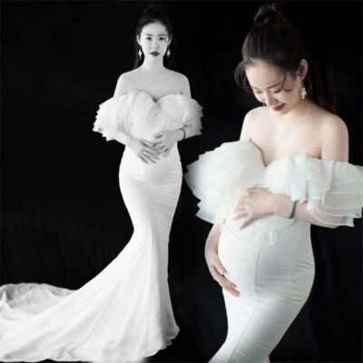 Off Shoulder Maternity Shoot Dress For Baby Showers Party Evening Pregnancy Phot - Image 1 of 4