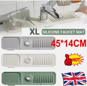 Faucet Splash Guard Silicone Sink Drip Water Mat Pad Drying Tray Kitchen Bath UK - Picture 1 of 18