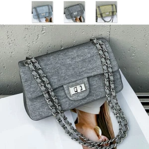 Denim Pequeño Solapa Cartera Bolso de Hombro Bolso de Mano Moda Moda Bolso sin asas con correa de cadena - Imagen 1 de 19