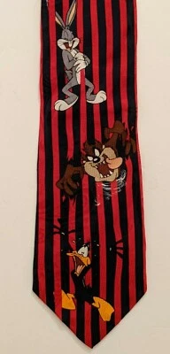 Corbata De Colección Looney Tunes Bugs Taz Sylvester Piolín Novedad Roja y Negra 1995 Foto 1 de 4