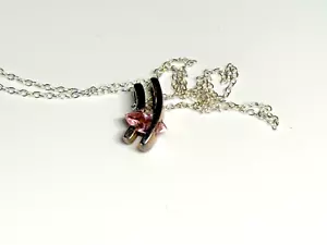 Vintage Pendant Sterling Silver 925 Necklace Pink Stone 2.24g - Picture 1 of 10