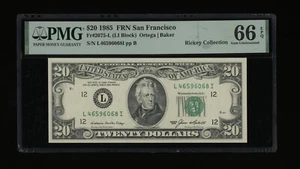 DBR 1985 $20 FRN San Francisco Gem Fr. 2075-L PMG 66 EPQ Serial L46596068I - Picture 1 of 2