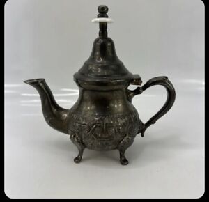 Vintage Bennani Freres Stamped Silver Moroccan Teapot Handmade in Morocco 6.5"