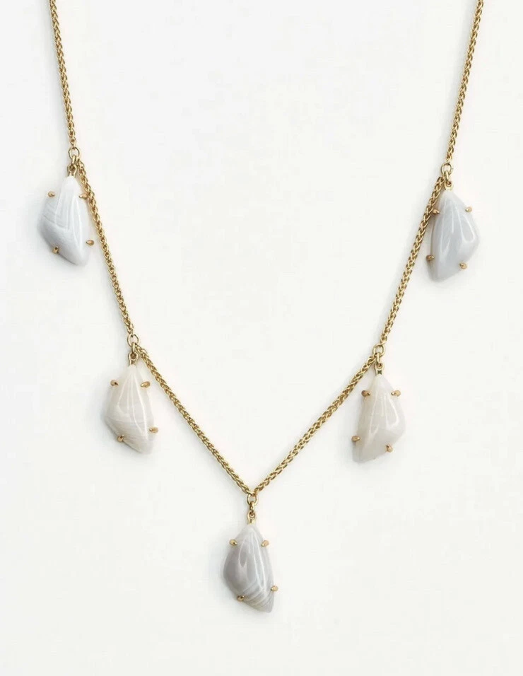Lucky BRAND Gold-tone White Agate Adjustable Necklace 35" 2" Cp591
