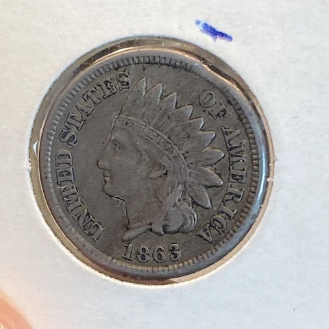 1863 Indian Head Cent Clipped Planchet Clip Error VF Cover