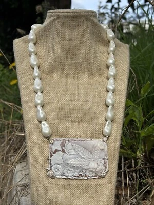 Collana Perle Barocche , Collana Con Cammeo Sardonico , Collana In Argento 925 - Immagine 1 di 3