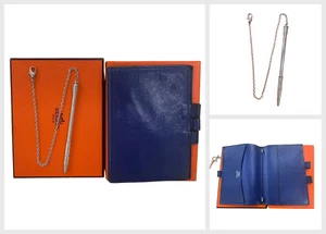 Hermes Agenda Case Notebook Cover & Ballpoint Pen Silver SV925 Used from Japan - Picture 1 of 11
