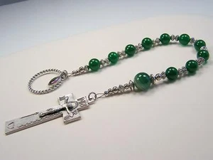 Irish Penal Rosary St Patrick Celtic Catholic 11 1/2  inch Green Agate Rosario - Picture 1 of 9