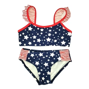 Cat & Jack Girls Bikini XS 4/5 USA Flag Colors 2 Piece Swimwear Beach Pool Stars - Picture 1 of 11