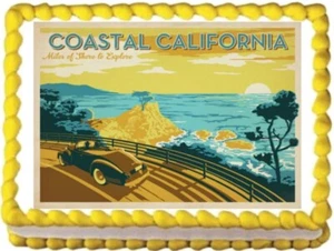 Hoja de glaseado comestible de imagen de vida costera de Cali California pastel cupcake - Imagen 1 de 2