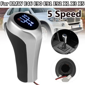 5 Speed Gear Shift Knob Shifter PU Leather Silver For BMW E46 E90 E91 X1 X3 X5 - Picture 1 of 12