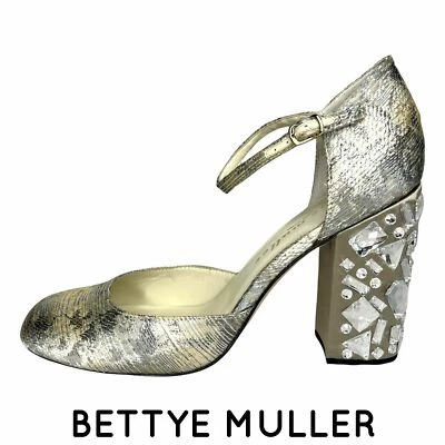 Zapatos de tacón Bettye Muller Bejeweled dorado-CF deslumbrados Mary Jane talla 10M nuevos Foto 1 de 4