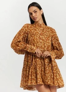 Shona Joy Dress Size AU 14 US 10 Arizona Mini Flowy Tiered Long Sleeve Boho - Picture 1 of 12