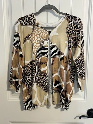 #4451. Joseph A. Women's Animal Print Button Cardigan. Size L - Image 1 of 4