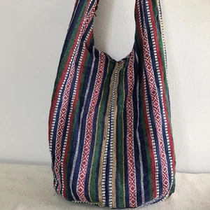 NWOT Hippie Boho Ethnic Multicolor Striped Fabric Crossbody Shoulder Sling Bag - Picture 1 of 8