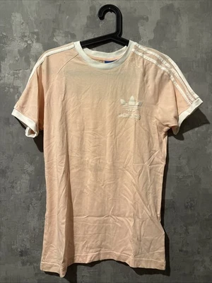 Adidas Baby Pink Peach Three Stripe Originals Trefoil Tshirt Size S - Image 1 of 4