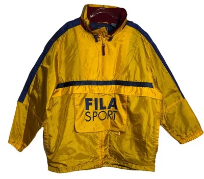 Chaqueta cortavientos vintage años 90 Fila Sport cremallera completa amarilla/azul para hombre talla grande Foto 1 de 4