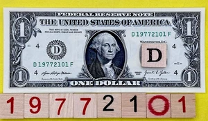 1977 21 January Birthday Date Note 19772101 Fancy Serial Number $1 Dollar Bill - Picture 1 of 7