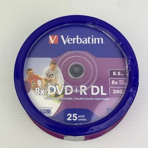 25 Pack Verbatim #43667 8X Speed DVD+R DL 8.5GB 240 Mins Double Layer Printable - Photo 1/3