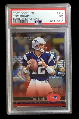 2002 Donruss #112 Tom Brady;职业统计线/265 全息 PSA 7 (POP 3,SP) — 第 1/3 张图片