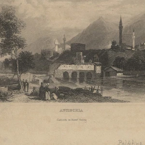 Siria Antioquía en el minarete Orontes vista histórica antigua grabado en acero siglo XIX - Imagen 1 de 3