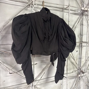 Antik viktorianisch schwarz Seide Gigot Puffärmel Kleid Mieder Bluse entbeint Vintage - Bild 1 von 19