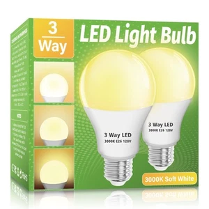 3 Way LED Light Bulbs 2 Pack E26 Medium Base A19 Soft White 3000K - Picture 1 of 7