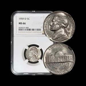 UNITED STATES. 1959, 5 Cents, D - NGC MS66 - Jefferson Nickel, Top 50, Denver - Picture 1 of 5