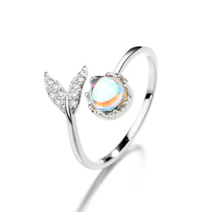 925 Sterling Silver Mermaid Tail CZ OPAL STONE Adjustable Band Ring Gift Box