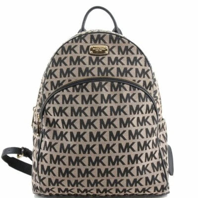 NEW! Michael Kors Signature Abbey Large Backpack-Beige/Black - Image 1 of 2