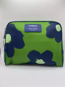 Clinique x Kate Spade Makeup Bag - Green with Blue Flowers - Picture 1 of 6