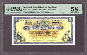 Royal Bank of Scotland One Pound 1-8-1964 Pick-325a AUNC PMG 58 EPQ - Picture 1 of 2