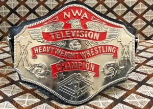 NWA Television Heavyweight Championship Belt Adult Size BRASS / ZINC LEATHER - Picture 1 of 11