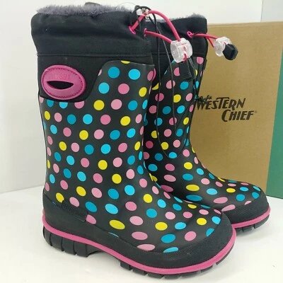 Botas de lluvia/nieve Western Chief Rainbow Dot Winterprene niñas talla 10 aisladas  Foto 1 de 4