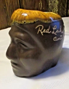 VINTAGE INDIAN HEAD MUG/CUP~NATIVE ART POTTERY/ RED LAKES ONT. DRIP GLAZED~NICE - Picture 1 of 7