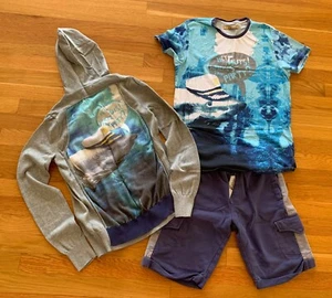 John Galliano Boys 12 14 3PC Outfit Set Hoodie Jacket T-Shirt Top Shorts Bottom - Picture 1 of 12