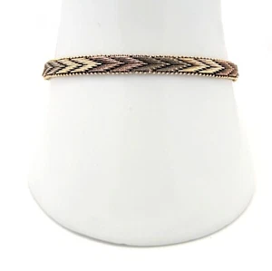 14K Tri-Color Gold Bracelet, 7-1/8" Long x 3/16" Wide - Picture 1 of 6