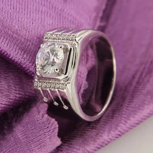 10K White Gold 2.15Ct Round Lab Grown Diamond Men's Solitaire Engagement Ring - Picture 1 of 9