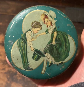 St. Patrick's Day TINDECO Tin Litho Candy Container Vintage Young Couple OLD 4" - Picture 1 of 17