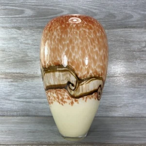 Murano Vase Large Hand Blown Cased Art Glass Orange Cream Mocha Swirl Heavy - Picture 1 of 13