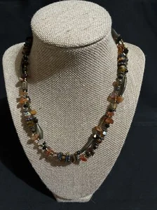 CHICO'S Gold Tone Double Strand Choker  Necklace 18”- 21” Signed - Picture 1 of 5