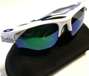 RARE OAKLEY FAST JACKET SUNGLASSES White Frames Blue Icons Blue Iridium Lenses - Picture 1 of 7