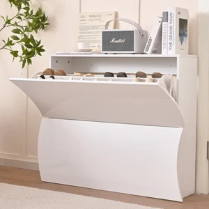 Scarpiera Ingresso in Legno Lucido ONDE 2 Ante Bianco Salvaspazio 101x26.5x81cm - Foto 1 di 11